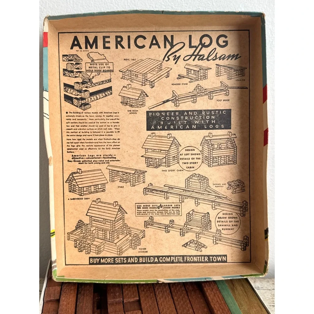 Vintage Halsam American Logs Set No 85 Wood Building Toy 86 Pieces Original Box